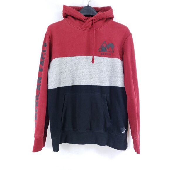 American Eagle Hooded Sweatshirt Men's Size Medium Red Color Block - Picture 1 of 8